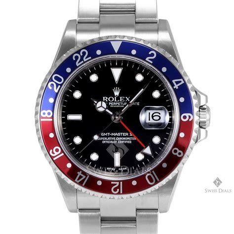 rolex gmt-master ii stainless steel black dial blue and red